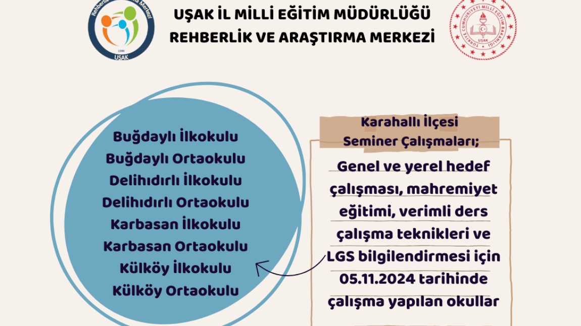 2024-2025 EĞİTİM ÖĞRETİM YILI SEMİNER ÇALIŞMALARIMIZ KARAHALLI İLÇESİNE BAĞLI KÖYLERDE DEVAM EDİYOR.